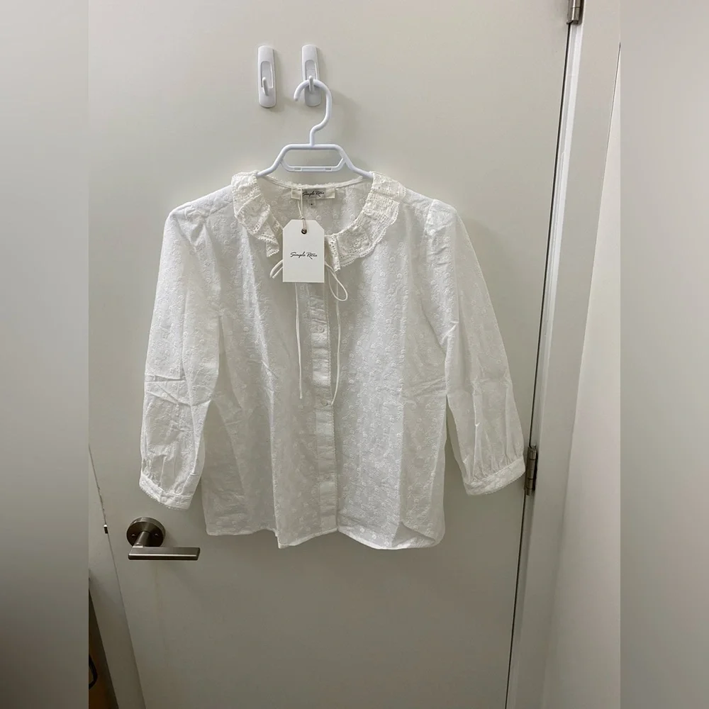 Ruffle collar blouse retro style NWT cottage core - Picture 4 of 6